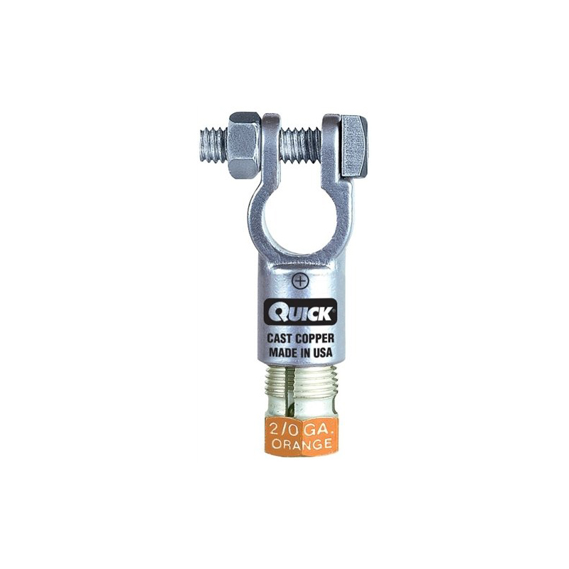 Quick Cable 5020-2001N Straight Clamp Compression Connectors, Negative Polarity, 2/0 Gauge, Tin Plated Copper Alloy, Compression Nuts Color-Coded, 1″ Width, 2.38″ Length