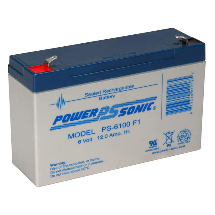Powersonic PS-6100F1 – 6 Volt/12 Amp Hour Sealed Lead Acid Battery With 0.187 Fast-on Connector (2)
