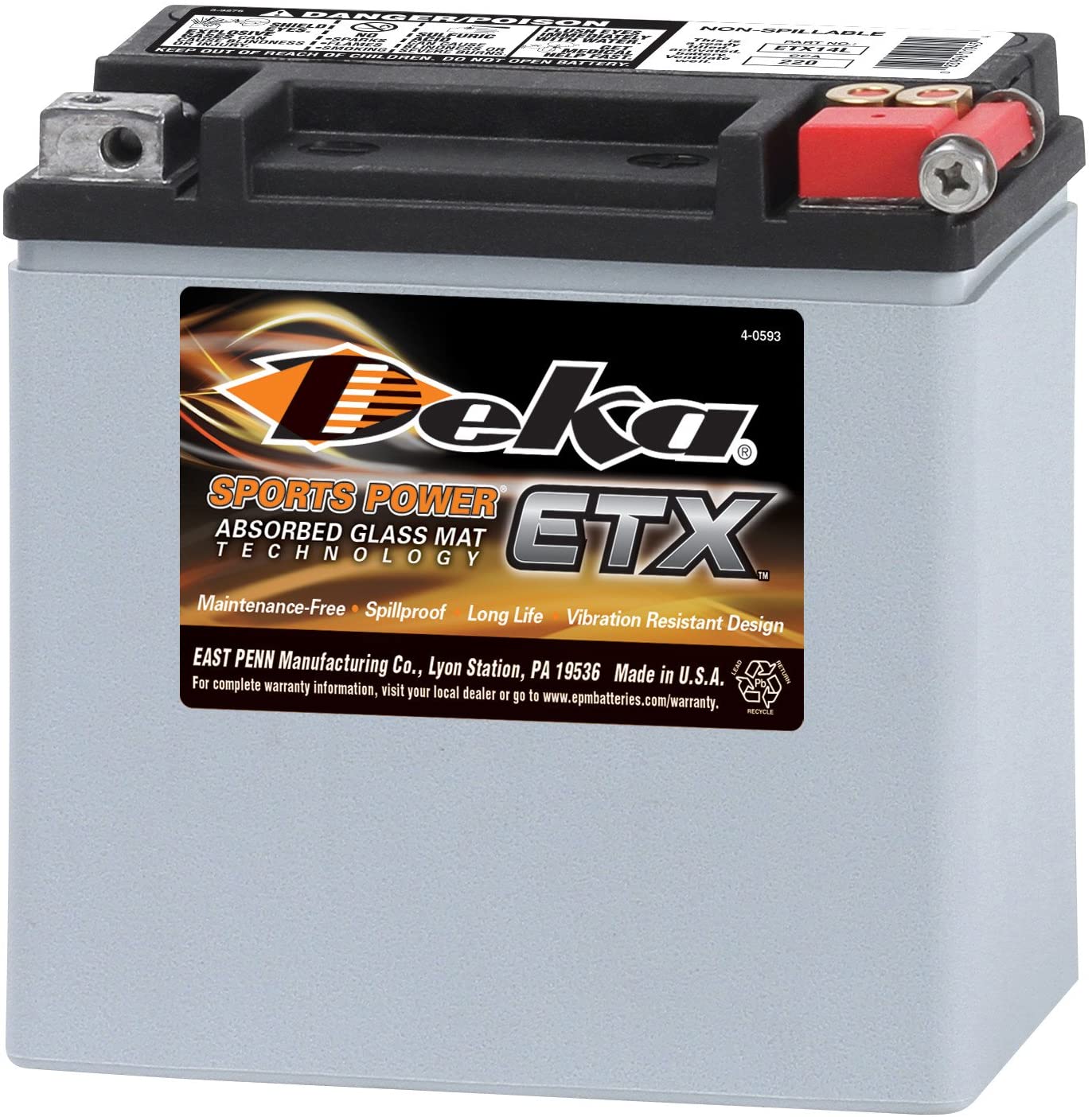 Deka ETX14L 12v 220cca AGM Power Sport Battery