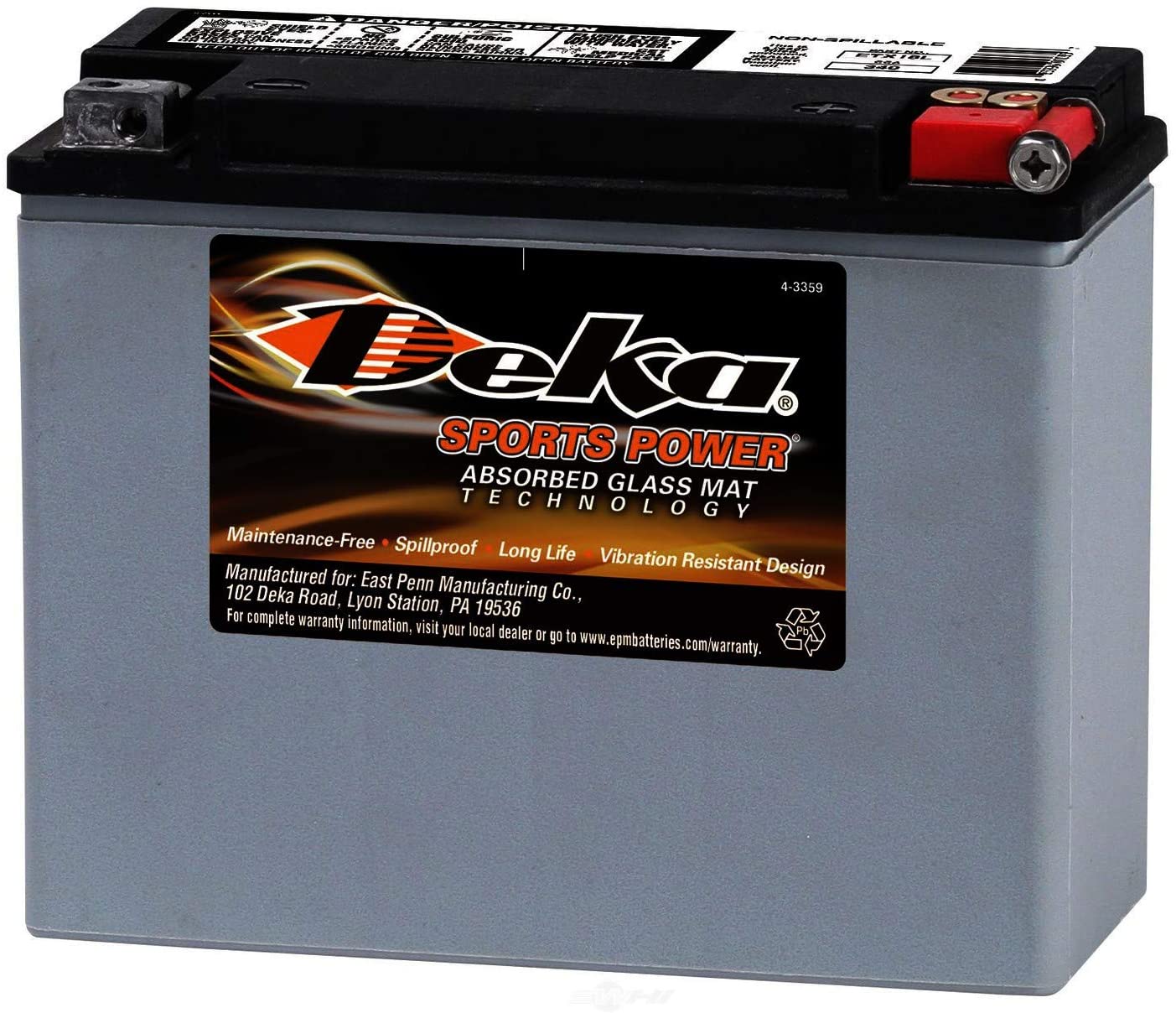 Deka ETX18L 12v 340cca AGM Power Sport Battery