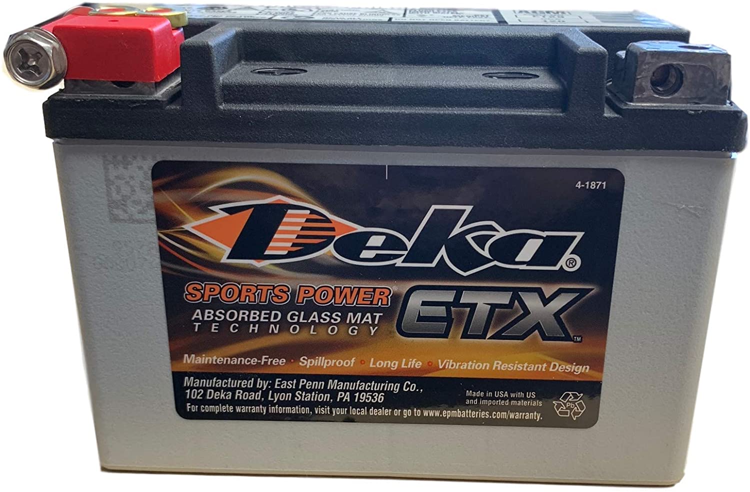 Deka ETX9 12v 120cca AGM Power Sport Battery